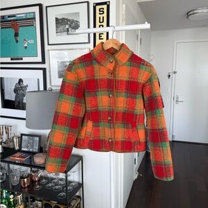 Cider Plaid Teddy Jacket - Red, Green, Orange